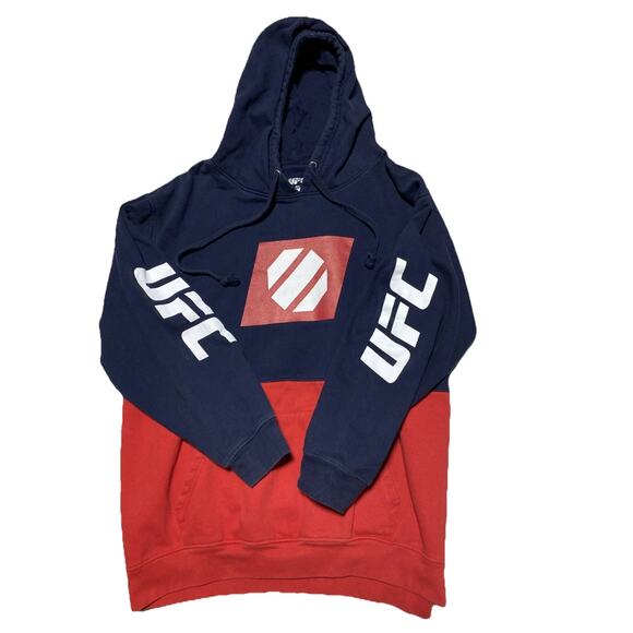 UFC Hoodie Mens XXL Blue Red Color Block Ultimate Fighting Spellout Y2K 2XL - Picture 1 of 6